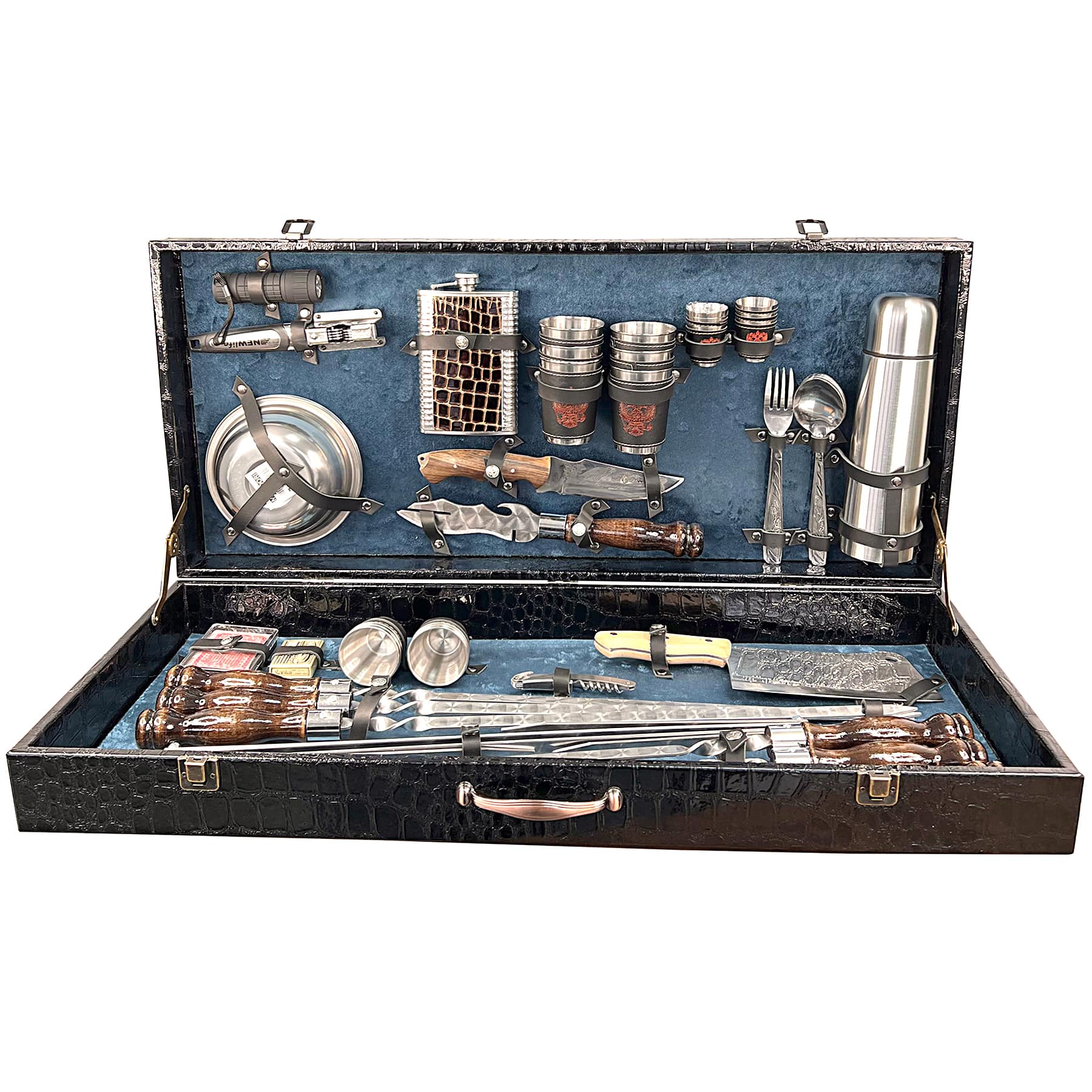 Подарочный набор для шашлыка в кейсе № 10. Синий велюр - Shampur-FM .
